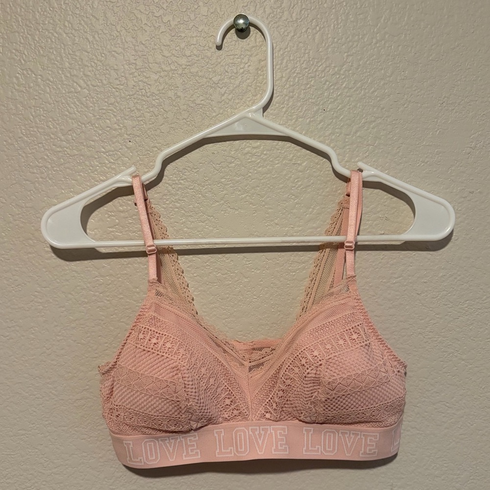 SO Baby Pink Lace Bralette with Love Band and Adjustable straps